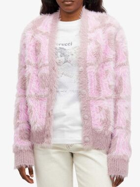 Fiorucci Pink and Gray Fuzzy-Print Cardigan
